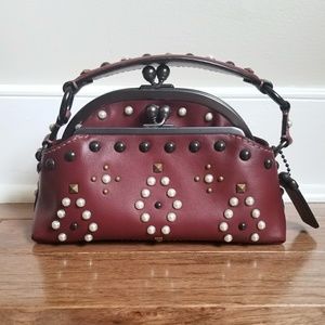 Pearl Studded Coach Red Leather Purse Bag Clutch